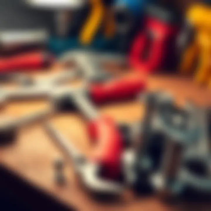 A collection of essential tools like a hammer, screwdriver, and wrench on a workbench, ready for quick repairs.