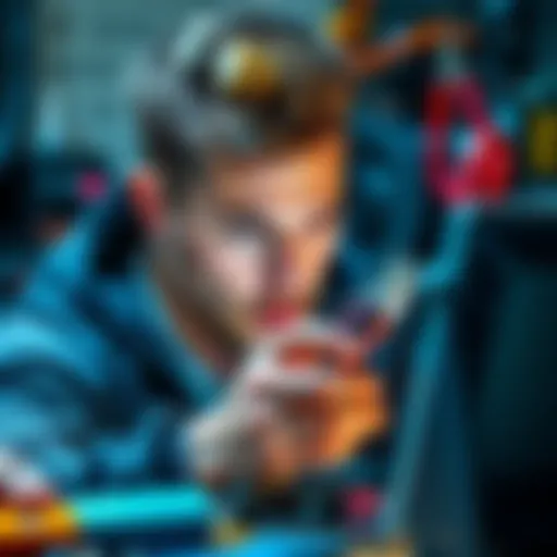 A person using tools to fix a device with a focused expression