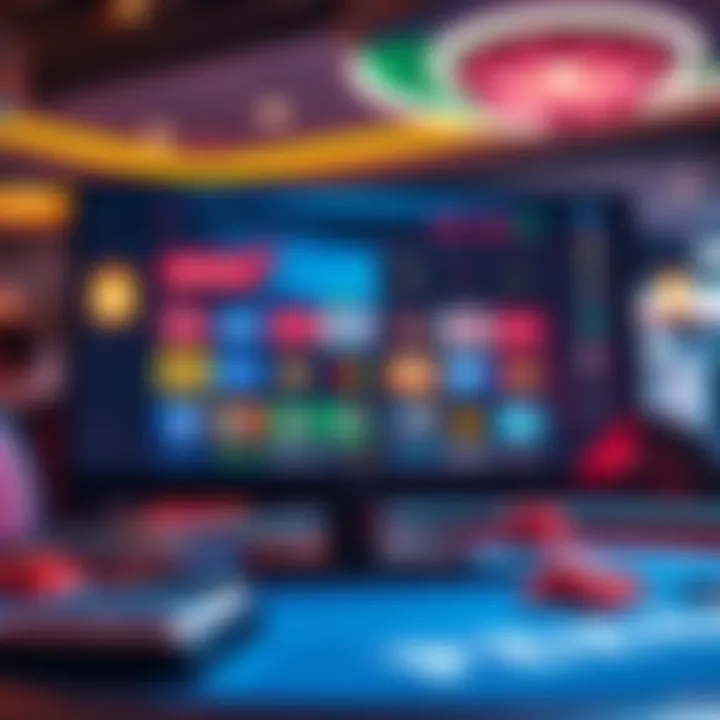 A collection of popular gambling websites displayed on a computer screen with a poker table in the background