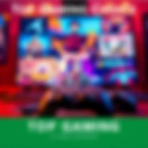 A colorful gaming setup featuring popular video game titles and a controller