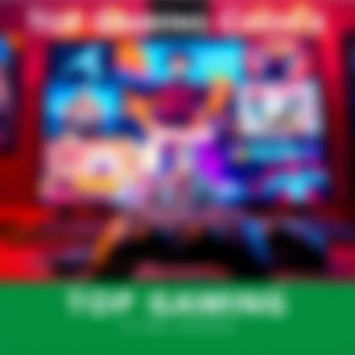 A colorful gaming setup featuring popular video game titles and a controller