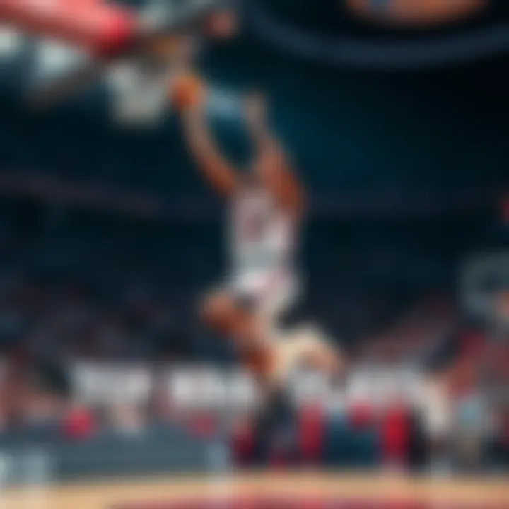 Derik Queen performing a slam dunk during a game, showcasing his athleticism and skill, with fans cheering in the background.