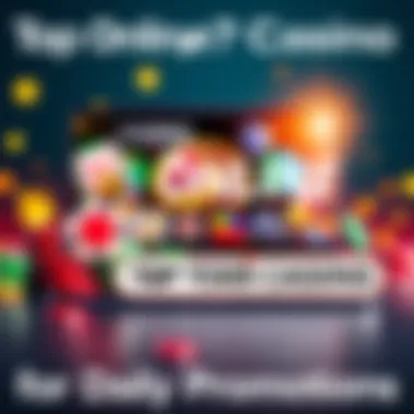 Top Online Casino Promotions An eye-catching graphic showing a laptop with casino games, colorful chips, and a bonus banner for daily promotions.