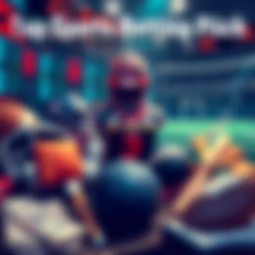 Illustration of a sports betting scene with odds displayed, showing various sports equipment, money, and betting slips