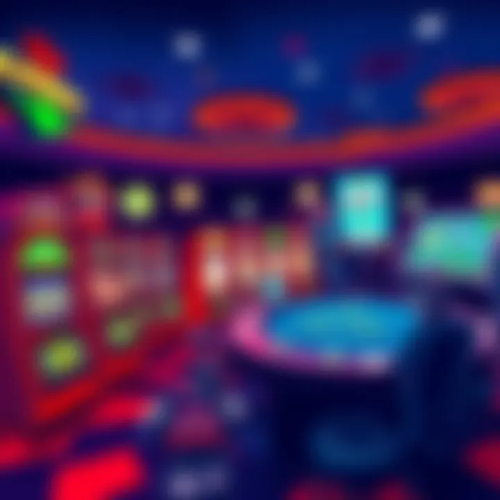 A vibrant illustration showing popular online casino slots and live gaming options available in Canada, featuring colorful slot machines and a virtual dealer at a gaming table.