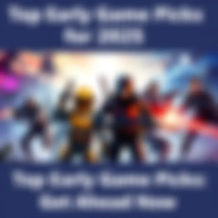 A group of gaming characters representing the best early game picks for 2025, showcasing their unique abilities and styles in an action-packed scene.