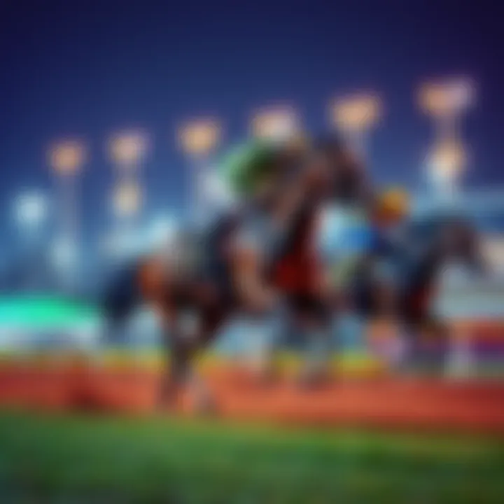 A top-rated Flat horse racing on a track in Dubai with vibrant atmosphere