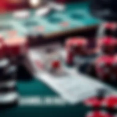 A selection of popular gambling options like cards and dice with chips and a betting slip nearby.