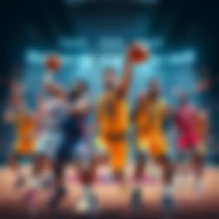 Top NBA Players for DraftKings Group of basketball players in action on the court, highlighting key performers for DraftKings NBA DFS.