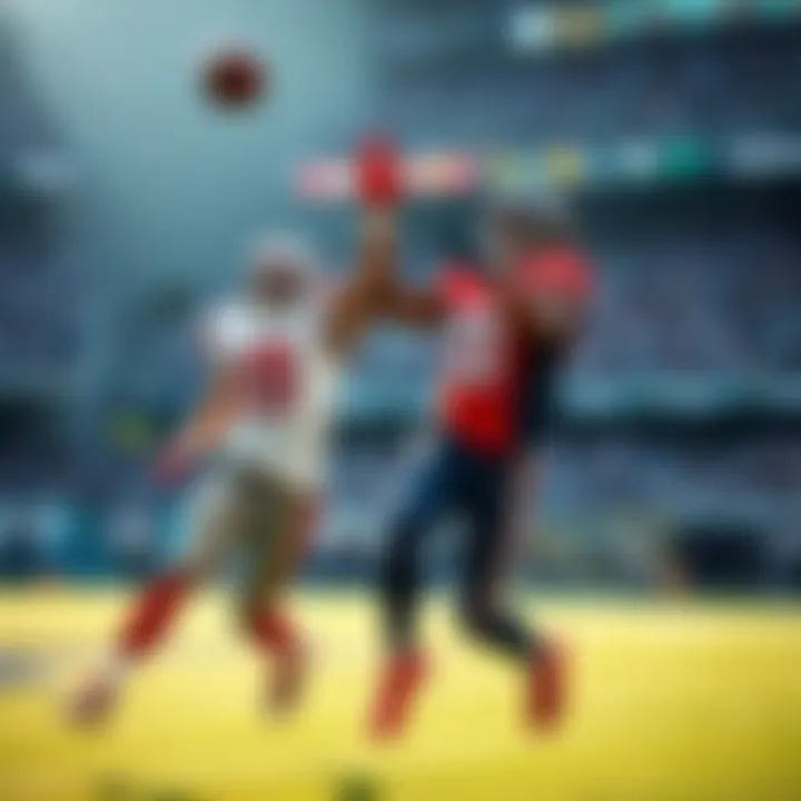 Two football players catching passes during a game, showcasing their skills and competition
