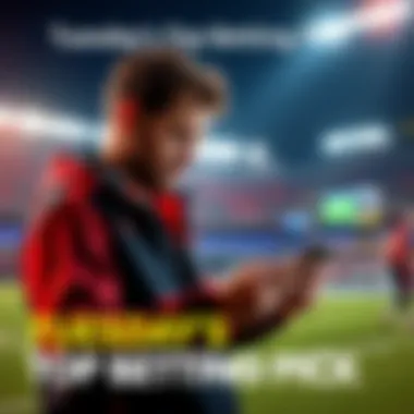 A sports bettor reviewing betting odds on a smartphone with a football game in the background