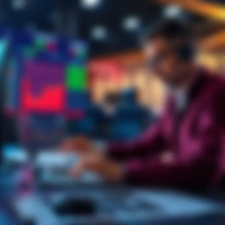A sports analyst reviewing betting odds and picks on a laptop with charts and graphs in background