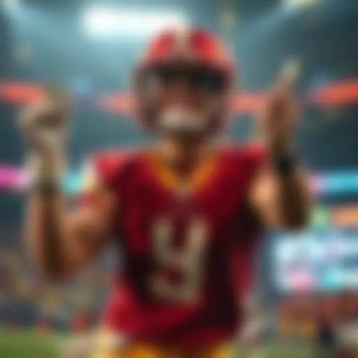 Cash payout for Touchdown Jackpot A football player celebrating after winning the Touchdown Jackpot with cash in hand