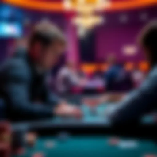 A focused tournament player reviewing strategies and risk-reward scenarios at a poker table