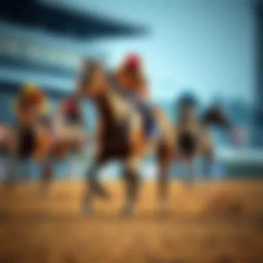 Tower Twenty-Two, a brown racehorse, sprinting ahead in Aqueduct Race 8 with jockey urging for speed.