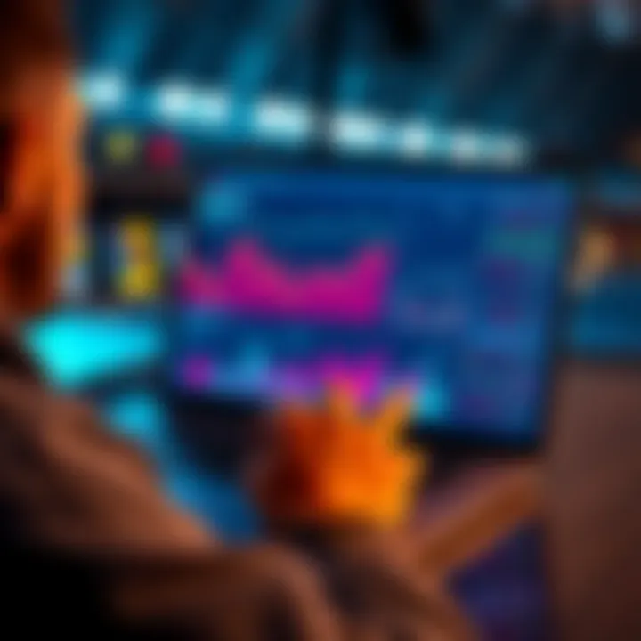 A person analyzing betting data on a laptop with graphs and charts displayed on the screen