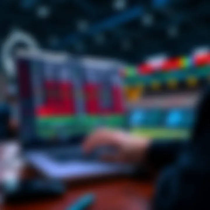 A person using a laptop and spreadsheet to track betting lines and values in sports betting