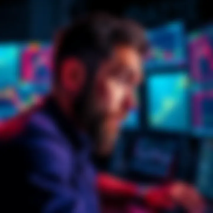 A trader staring at multiple screens displaying 0DTE options and market data, showing frustration and temptation to engage again.