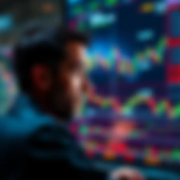 A concerned trader stares at financial charts, reflecting on his losses in mid-cap stocks and facing a trading ban.