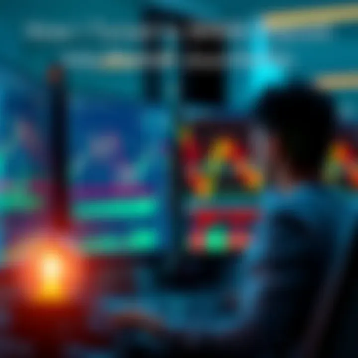 A person looking at a computer screen with charts and graphs, symbolizing their experience of turning a deposit into profits while trading on Stake.