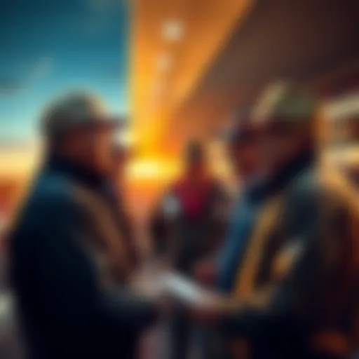 A group of horse racing trainers discussing potential partnerships at Oaklawn Park