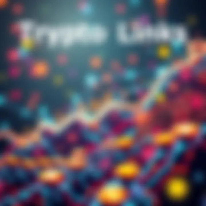 A graphic representation of rising trends in cryptocurrency links and investments, showcasing digital currency symbols and market growth.