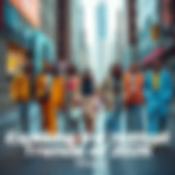 Trendy street fashion in 2026 A group of people wearing futuristic fashion styles, showcasing vibrant colors and modern accessories on a city street.