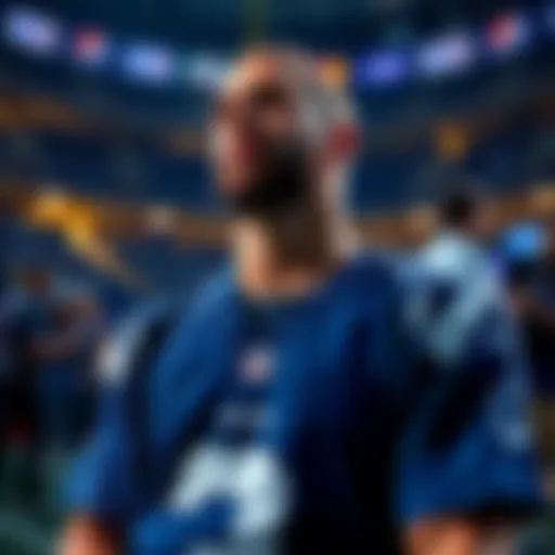 Trevor wearing a Colts jersey at a press event, looking thoughtful after Bijan and JT's exit from the team.