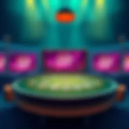 A digital illustration showing a poker table with cards and trivia questions on screens, showcasing the mix of strategy and knowledge in the game.