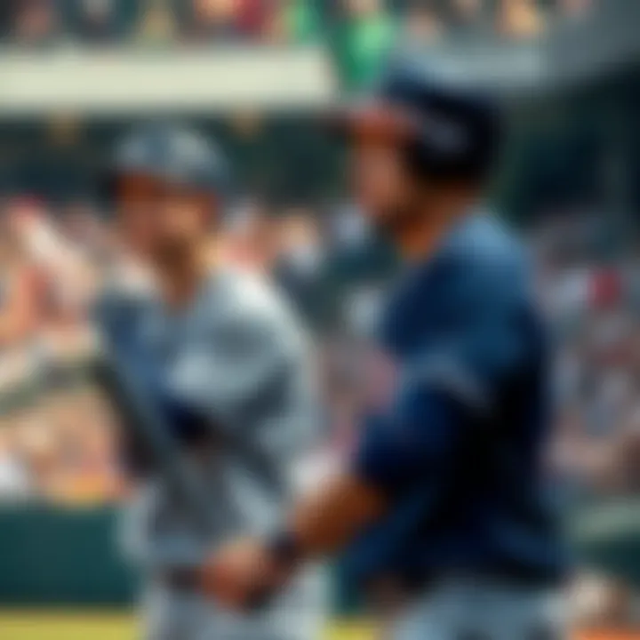 Baseball players Trout and Cruz focusing during a game, showcasing their skills and determination.