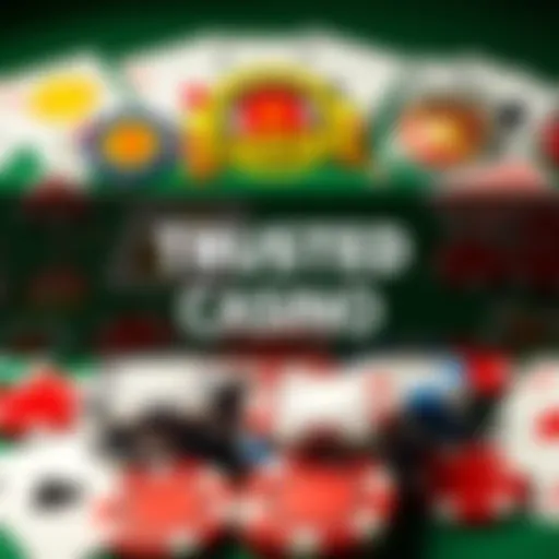 A collage of popular online casino logos with poker chips and playing cards in the background.
