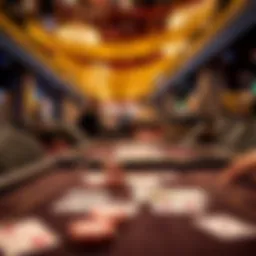 A close-up of a gaming table at Tulalip Casino with cards and chips spread out, showing a gaming session in progress amid construction barriers in the background.