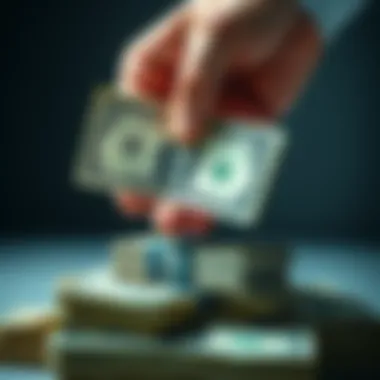 Turning Two Dollars Into Big Returns A hand holding a two dollar bill above a stack of cash, symbolizing investment growth.