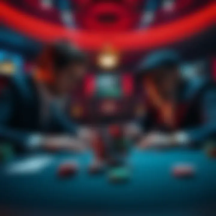 Two Poker Hands Analysis A player and a villain facing off at a poker table during a high-stakes game, with chips stacked in front of them and focused expressions.