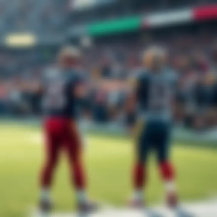 Two Quarterbacks Under Pressure Two football quarterbacks on the field looking frustrated after a play, surrounded by fans showing mixed reactions in the stands.