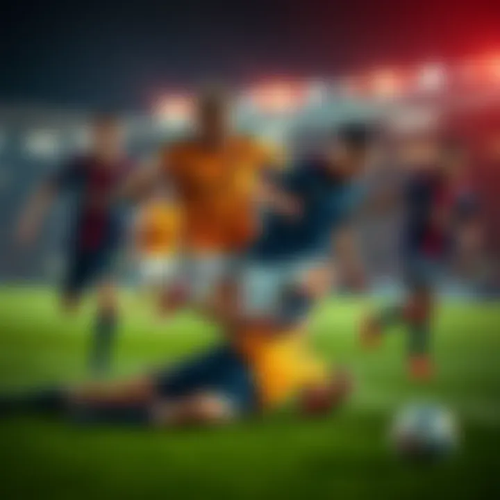 Football players in action during UEL match Players engaged in an intense UEFA Europa League match, showing determination and struggle on the field