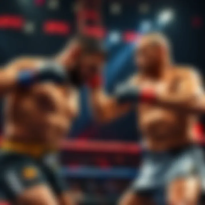 Two UFC fighters battling in the octagon, showcasing a high-energy match.