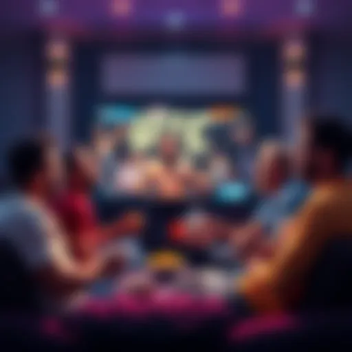 Group of friends watching UFC 316 on a TV with snacks