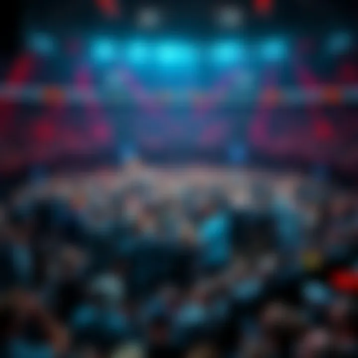 A packed arena with fans cheering during a UFC fight, showing excitement and tension in the air.