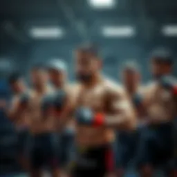 A group of top UFC fighters showing their strength and determination in a training session, highlighting their athleticism and dedication to the sport.