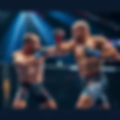Two UFC fighters engaging in a match inside the Octagon, showcasing intense competition and skill.
