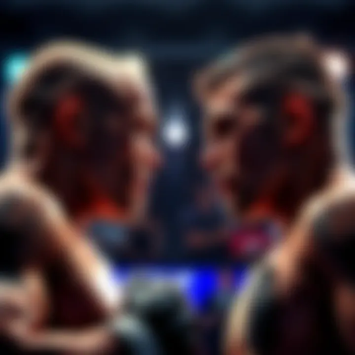 UFC Fighters Preparing for Match Two fighters in UFC gear face each other with tense expressions, reflecting the controversy of fighting as friends.
