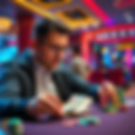 A UK poker player counting cash and looking at poker chips while planning for a trip to Macau