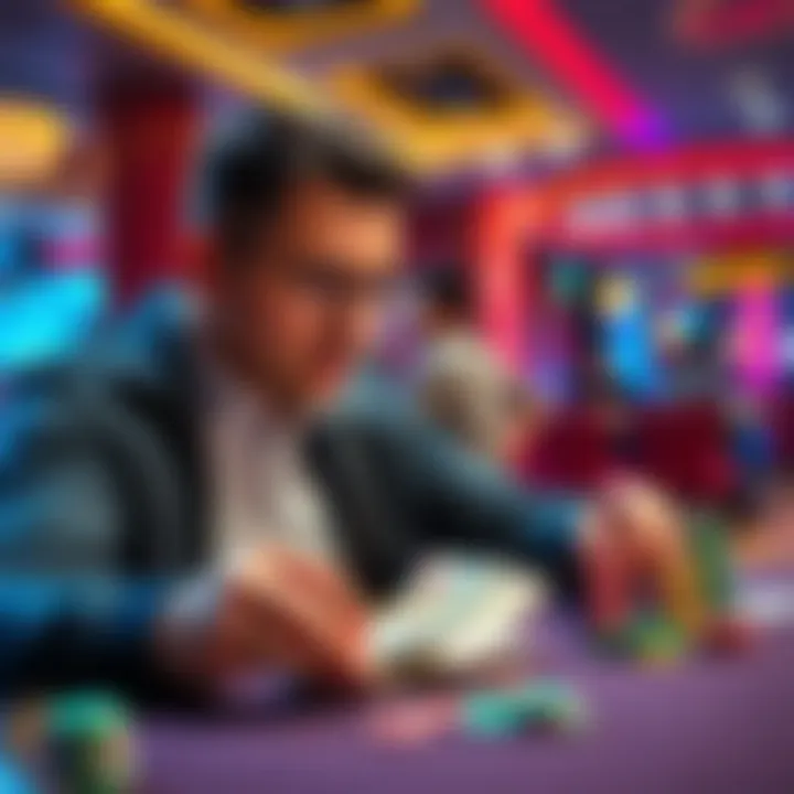 A UK poker player counting cash and looking at poker chips while planning for a trip to Macau