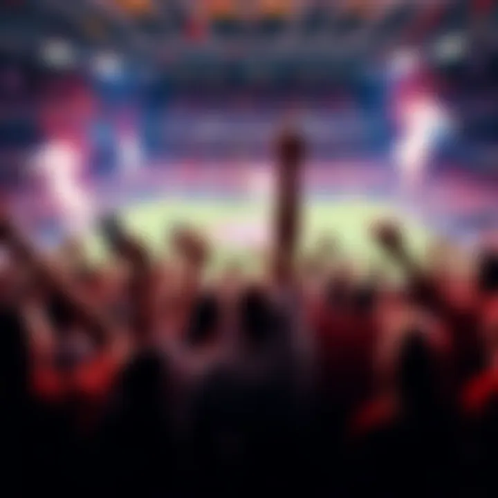 Fans cheering and celebrating after surprising sports win of underdog team