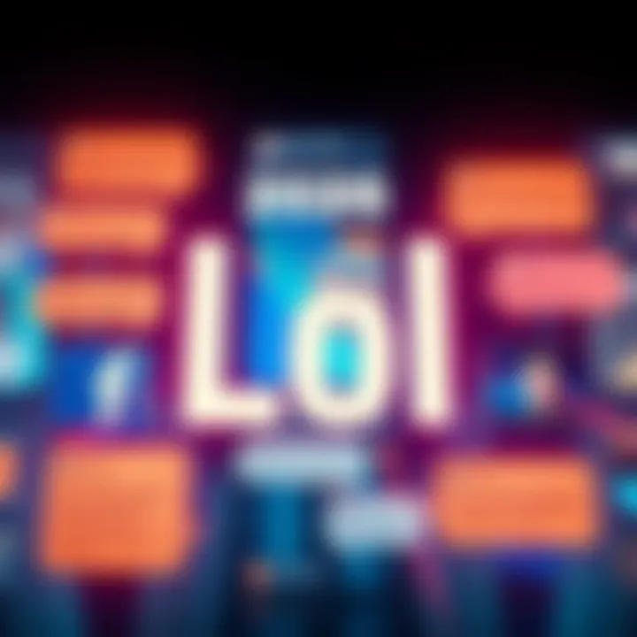 A graphic showing the term 'Lol' in various digital contexts, such as text messages and social media posts, highlighting its evolution and cultural significance.