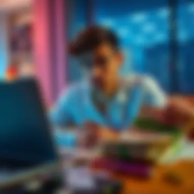 Unexpected Money Deposit A confused person looking at their bank account showing an unexpected deposit, with a laptop and bank statements nearby.