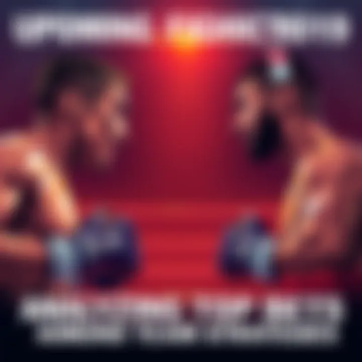 Upcoming Fight Predictions Illustration showing fighters in a ring with betting odds displayed, highlighting key strategies for upcoming matches