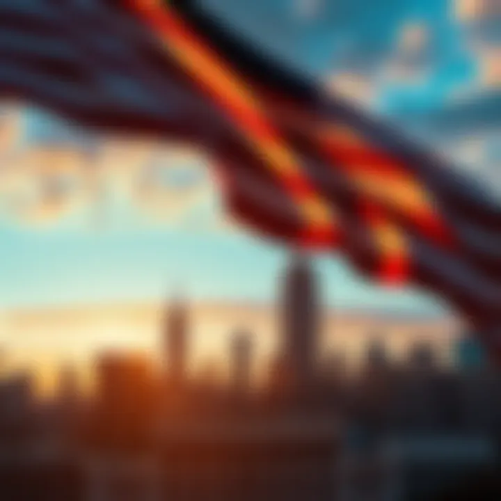 An American flag with a skyline in the background representing upcoming changes in the United States.