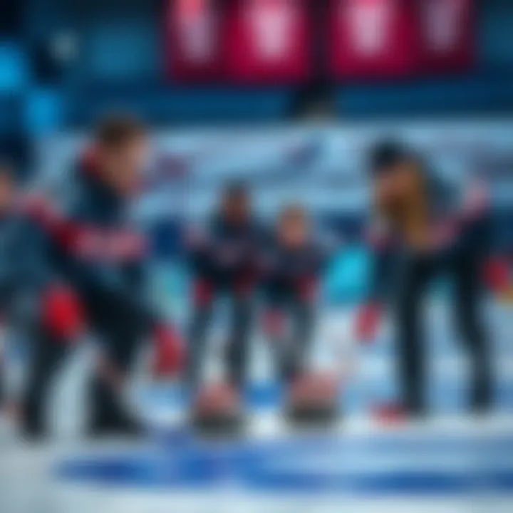 USA Men's Curling Team in Action USA men's curling team members preparing to compete during a match, showcasing their skills and teamwork at a major event.
